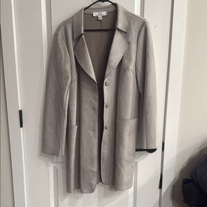Magaschoni Gray Trench Coat Wool Blend Notched Lapel